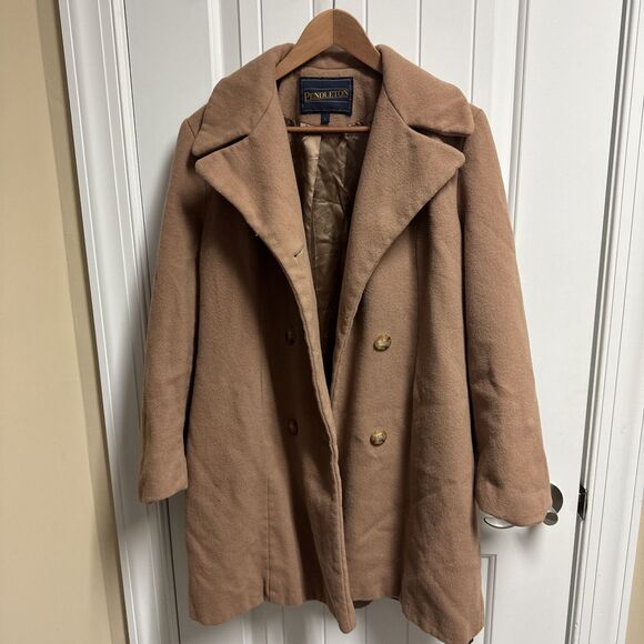 Vintage 80s Pendleton 100% Wool Double Breasted Peacoat Jacket Womens 6 Tan USA - Picture 3 of 7